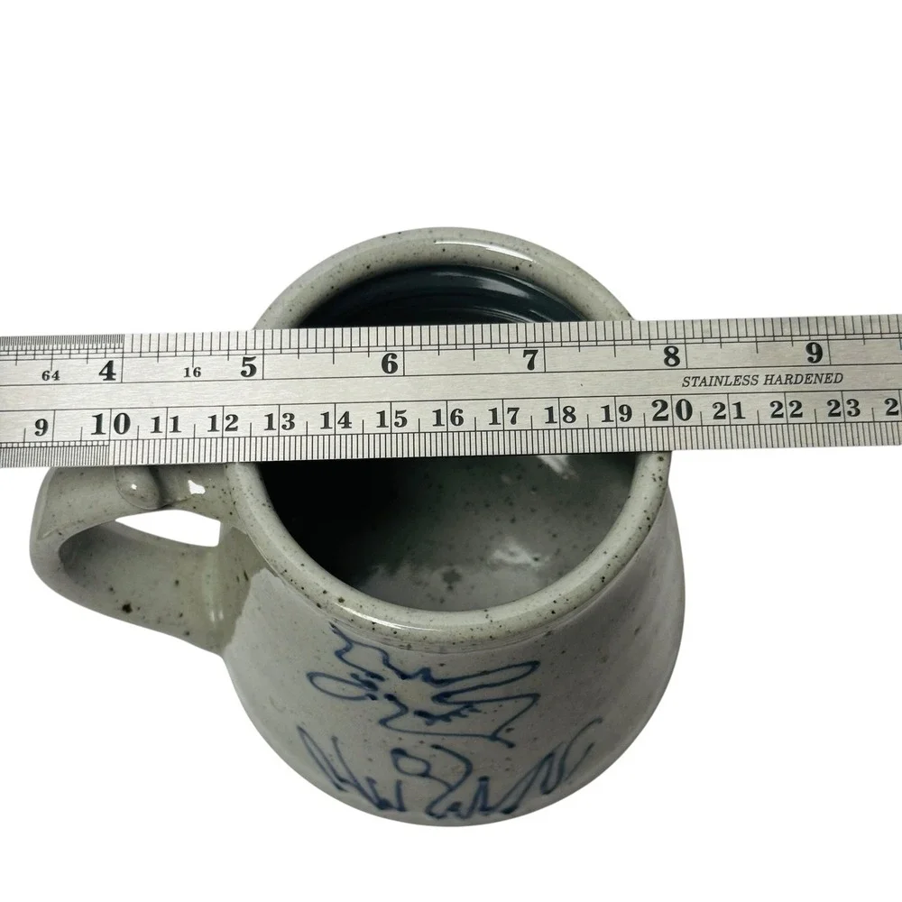 VINTAGE Studio Pottery Cobalt Blue Floral Stoneware Mug Thumb Rest